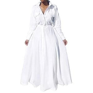 Bodycon4U-Womens-Pleated-Long-Sleeve-Party-Cocktail-Long-Maxi-Button-Down-White-Shirt-A-line-Dress-Plus-Size-Pockets-Front Bodycon4U Women's Pleated Long Sleeve Party Cocktail Long Maxi Button Down White Shirt A-line Dress Plus Size Pockets Front XL