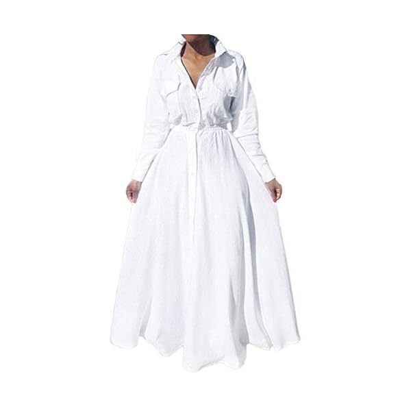 Bodycon4U-Womens-Pleated-Long-Sleeve-Party-Cocktail-Long-Maxi-Button-Down-White-Shirt-A-line-Dress-Plus-Size-Pockets-Front Bodycon4U Women's Pleated Long Sleeve Party Cocktail Long Maxi Button Down White Shirt A-line Dress Plus Size Pockets Front XL
