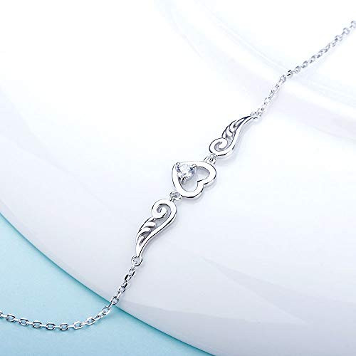 925 Sterling Silver Guardian Angel Wings Bracelets for Women, CZ Design Heart Adjustable Chain Bracelets for Jewelry3