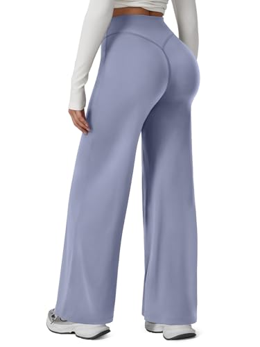 Straight Leg Leggings Women, Butt Lifting High Waisted Wide Leg Yoga Pants, No Front Seam Workout Gym Lounge Pants-Granite Blue-M