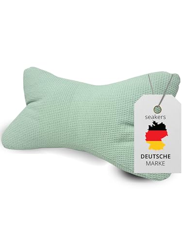 seakers Cojín cervical de 40 x 20 cm, diseño de gofres, lavable y cómodo gracias a su 100% algodón, perfecto como cojín de lectura, cojín de libro o cojín cervical para relajarse y leer, verde menta