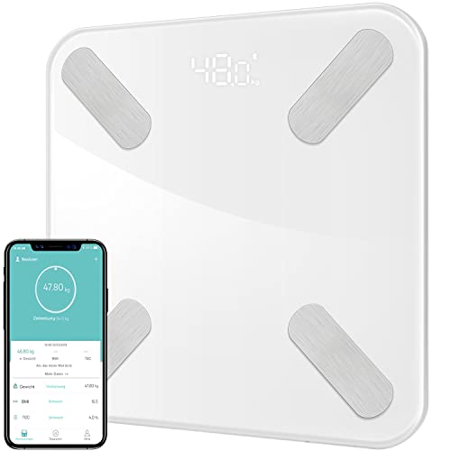 KotiCidsin Pèse-personne numérique avec application - Balance Bluetooth avec BMI, BMR, masse musculaire, protéines, etc. (blanc) Cover