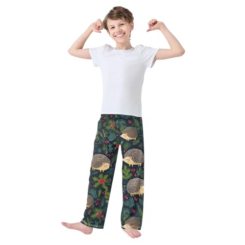 ZZXXB Xmas Hedgehog Berry Boys Long Pants Soft Trousers Elastic Waist Kids Lounge Bottoms with Pockets S-XL3