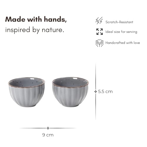 Image of Beyond Homes Ceramic Serving Bowl Set of 2, 200 ml | Glossy Finish Microwave Safe Kharbuja, Melon Bowls for Kitchen, Ceramic Dinnerware Katori for Dal, Desserts & Snacks | Set of 2, Grey Brown