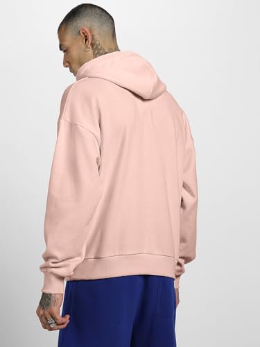 Image of Veirdo Polycotton Spun Oversized Fit Hooded Sweatshirt Full Sleeves Front Chest Graphic Printed Drop Shoulder Jumper Hoodie for Men (Colors: Blue, Black, Gray, Smoke Pine & Peach)