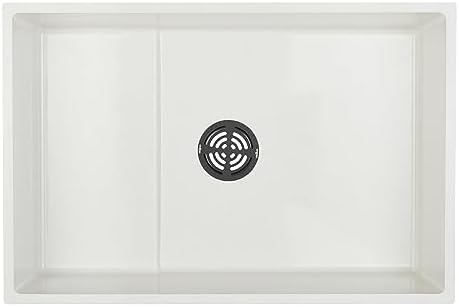 Signature Hardware 953878 Linwald 36-1/8" Free Standing Single Basin Stone Composite Utility Sink - White/Matte Black Drain