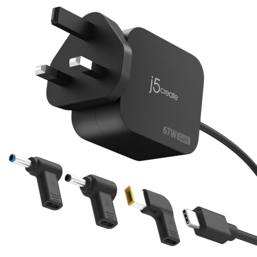 J5create Mini chargeur USB C 67 W Gan Pd avec 3 types de connecteurs DC