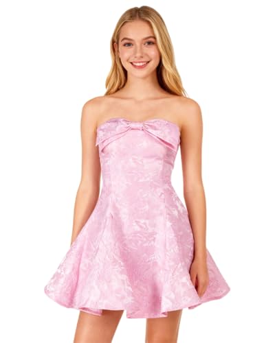 Image of JUMISEE Women's Elegant Bow Strapless Homecoming Dress A Line Swing Tube Mini Dress Short Evening Party Prom Dress