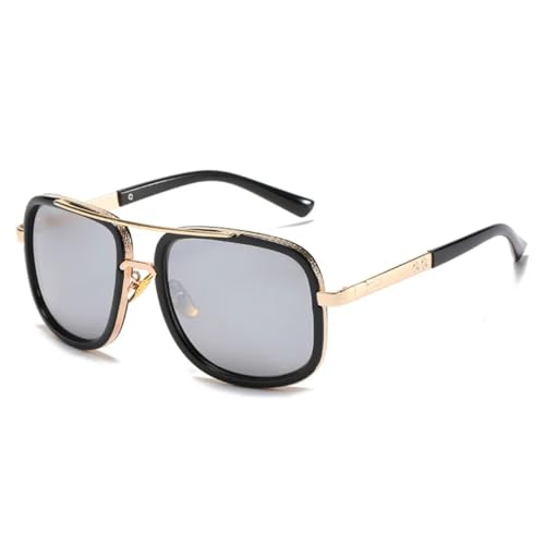 Lunettes de soleil tendance double bridges verres UV400 miroir argenté pour activités de plein air