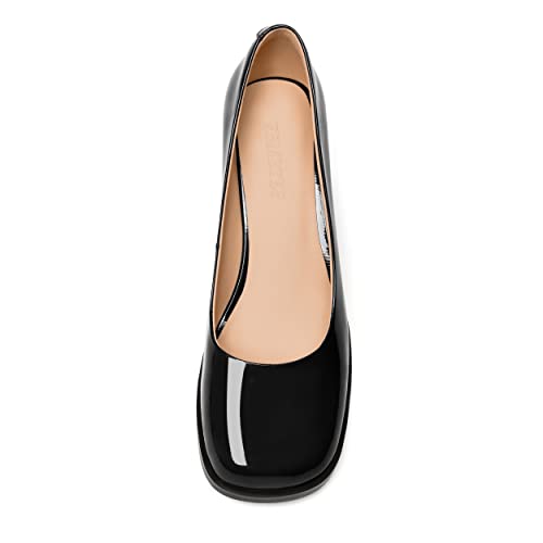 FEMSTEP Womens Patent Leather Slip On Dating Square Toe Cute Block Mid Heel Pumps Shoes 2.5 Inch3