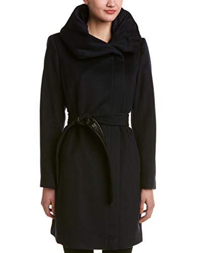 Cole Haan Slick Wool Belted Jacket with Oversized Hood Navy 12