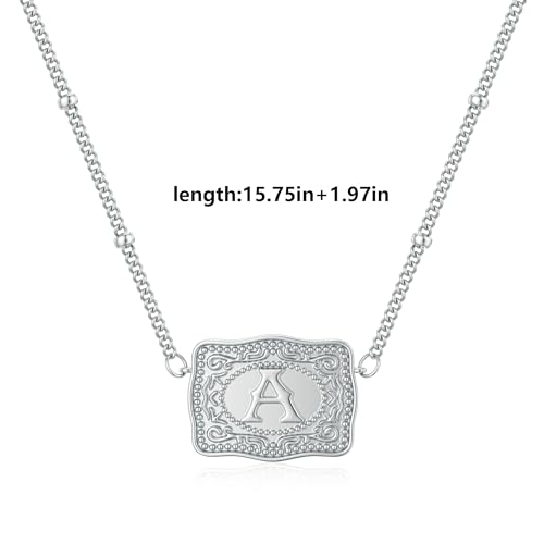 Initial Letter Necklace for Women Embossed Belt Buckle Necklace Sliver Personalized Pendant Necklace Western Jewelry Gift for Women4