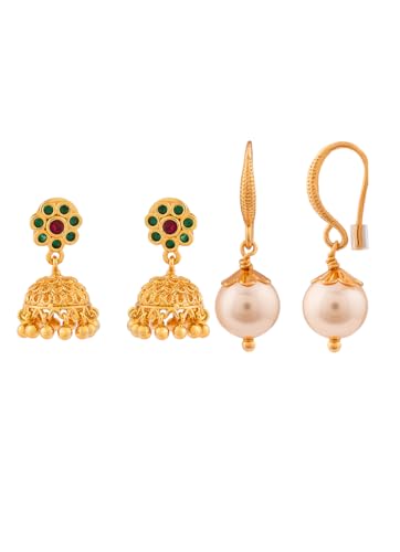 Image of Radha's Creations brass Ruby Emerald stud earrings one gram gold for women and girls one gram gold
