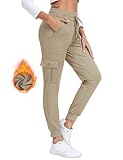 Soft, Warm Fabric: Fleece Cargo Joggers are made with 280g fleece lining Fabric, this fabric is Soft、Elastic and not bulky enough to locks heat to keep you warm, perfect for cold days between 20-50°F. Water Resistant, 4 Way Stretch: Women Fleece Line...