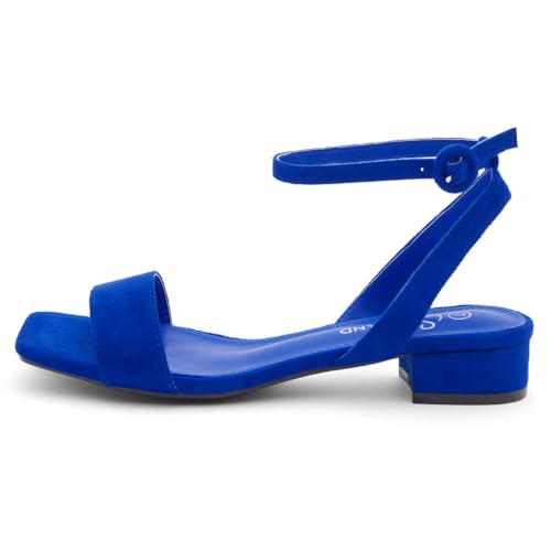 Image of Shoe Land Low Heels for Women 1 Inch Chunky Block Heeled Sandals Square Open Toe Strappy Ankle Strap Dressy Sandals for Wedding Prom Party Office