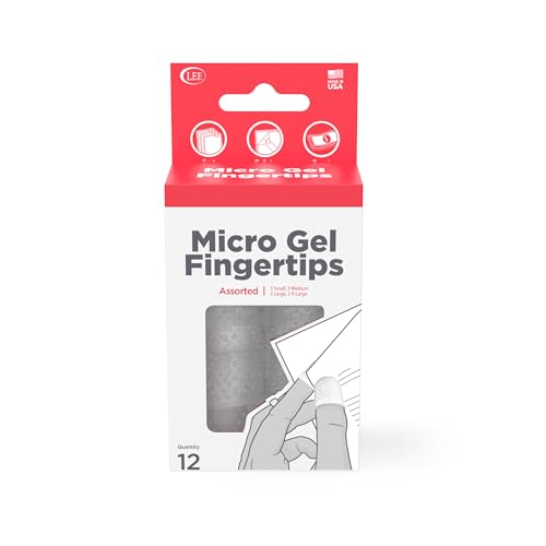 Lee Micro Gel Fingertips - Assorted Size 11-13 for Easier Paper Handling, Paper Cut Prevention, and Handling Hot Glue, Clear and Durable Fingertips, 12 Finger Protectors