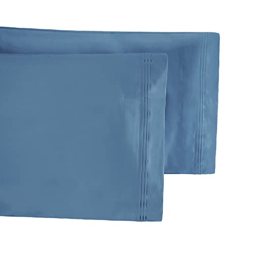 100% Premium Long-Staple Combed Cotton 650 Thread Count, Standard 2-Piece Pillowcase Set, Single Ply, Solid, Medium Blue - Image 2
