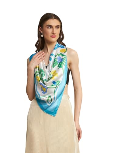 Image of Ravaiyaa - Attitude is everything Women Silk Digital Print Large Square Scarf Breathable Lightweight Neckerchief Printed Headscarf 40 inch x 40 inch Inch