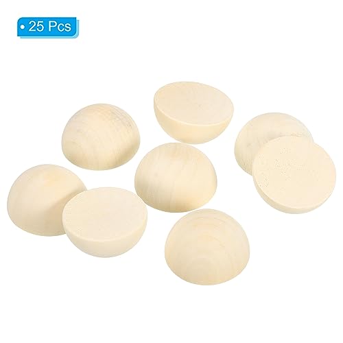 PATIKIL 40mm Half Wood Beads, 25 Pack Unfinished Natural Wooden Beads Round Split Wood Balls for Craft Art Ornaments Painting Brown - Image 3
