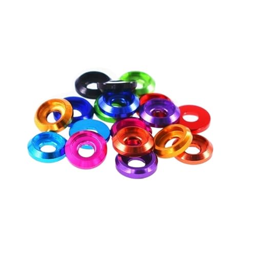 SHENGG Tornillos de cabeza plana semicircular finos de aleación de aluminio multicolor M2 M2.5 M3 M4 M5 M6, con arandelas y juntas ranuradas de metal y aluminio.(Yellow,M6XOD14MM_(30PCS))