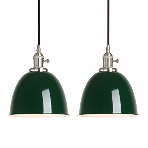 Phansthy 2 Stücke Pendelleuchte Hängelampe Hängeleuchte Esstisch Vintage Industrial Metall Lampenschirm, Küchenlampen Hängend Vintage Hängelampe,Pendellampe im Landstil (Dunkelgrün)