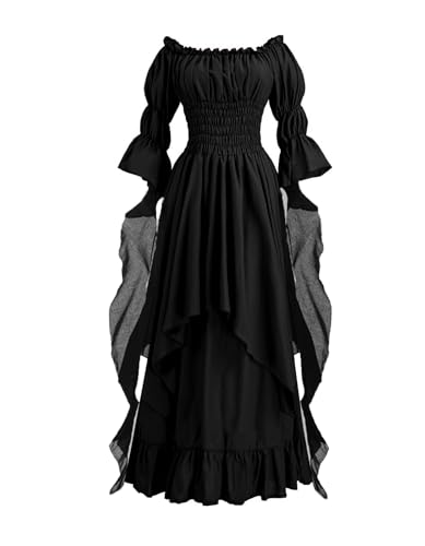 Womens Victorian Dress Renaissance Medieval Costume Gothic Witch Dress for Women Black S