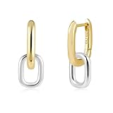 14K Two Tone Gold Silver Hoop Earrings for Women, Paperclip Polished Drop Dangle Earrings Convertible Link Chain Earing