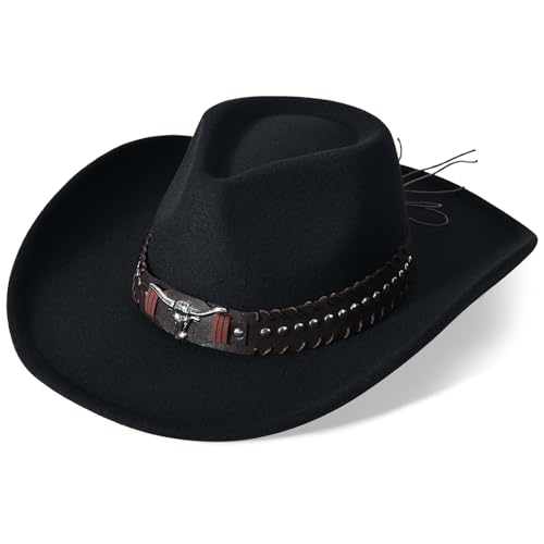Extra Large Cowboy Hats for Women Mens Cowboy Hat Classic Western Hats with Buckle Belt Cowgirl Outfits (US, Alpha, Medium, Black)