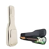 人間工学に基づいたベースギターバッグ ソフトケース (15mm厚パッド入りネック枕付き) 【肩掛け/手提げ対応・大容量ポケット付き】ポータブル エレキベースケース ギグバッグ エレクトリックベース アコースティックギター用 ベース保護ケース エレクトリックベースバッグ オフホワイト