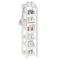 Hzuaneri Vertical Shoe Rack, Tier Narrow Shoe Rack for Small Space, Freestanding Closet Wooden Shoes Organizer with Hooks, Adjustable Shoes Tower for Entryway, Living Room, Bedroom,