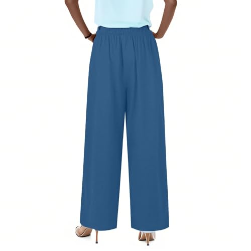 fanmpghleoo Wide Leg Linen Pants for Women Drawstring High Waisted Linen Palazzo Pants Flowy Comfy Lounge Pant with Pockets4