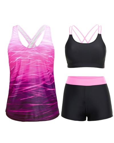 Image of Holipick 3 Piece Tankini Swimsuits for Women Tummy Control Bathing Suits Swim Tank Top with Bra Boy Shorts Teen Swimwear 2026