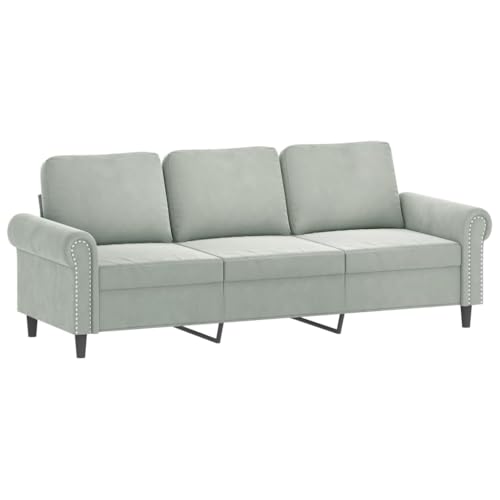 vidaXL Sofagarnitur 4-TLG., Sessel Couch mit Kissen Fußhocker, Sofa Wohnzimmersofa mit Armlehnen, Couchgarnitur Designsofa Sitzmöbel Polstermöbel, Hellgrau Samt – Bild 6