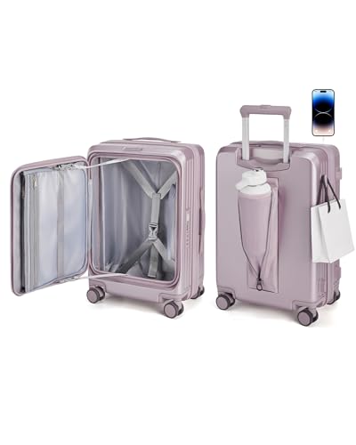 BAGSMART Top Opening Carry On Luggage 22x14x9 Airline Approved with TSA Lock Expandable 20 Inch Deep Compartment Hard Shell Suitcases with Double Spinner Wheels Purple