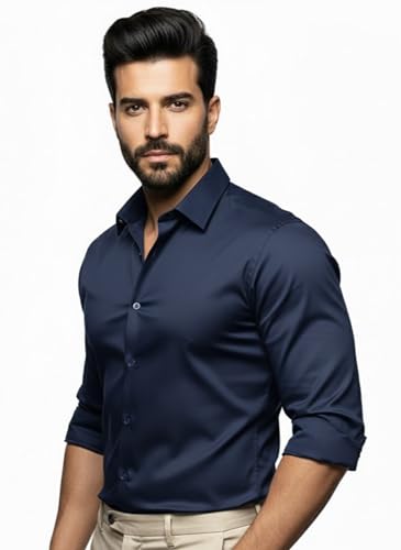 Image of Men's Solid Satin Full Sleeve Soft Finish Regular Fit Shirt for Casual Wear