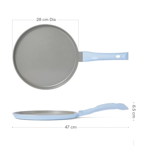 Image of Borosil Ceramic Vajra Tawa | Gas Stove & Induction Compatible, Dishwasher Safe | PFOA and PFAS Free Tava | 1 Year Warranty, Sky Blue (Flat Tawa 28cm)