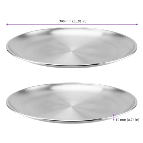 MUNGHOK 5er Set 30cm Edelstahl Geschirr, Rundes Tablett, Metallteller Servierteller Rund Silber Unterteller Essteller für Camping, Grill, Picknick