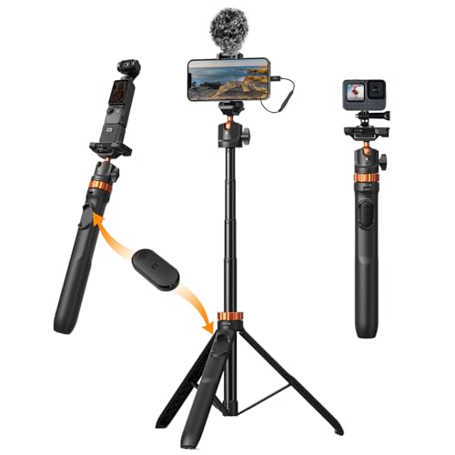 K&F CONCEPT 62'' Phone Selfie Stick Tripod, 2-in-1 Extendable Cell Phone Tripod Stand with Remote,...