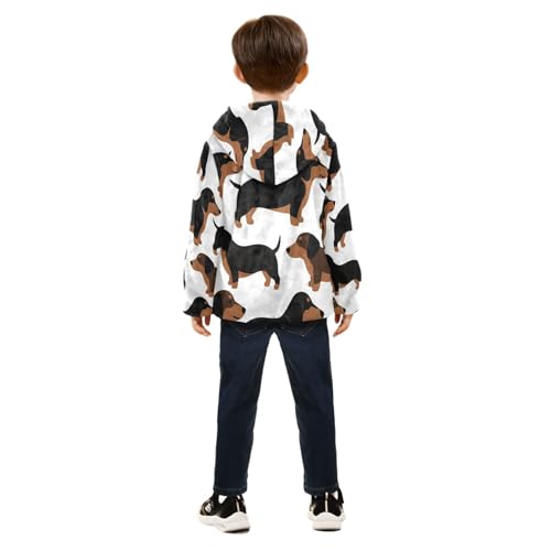 Dachshund Pattern Print on White Toddler Fleece Jacket Girl Boys Hooded Fleece Jacket Coat Warm Outwear Zip-up 3-10T4