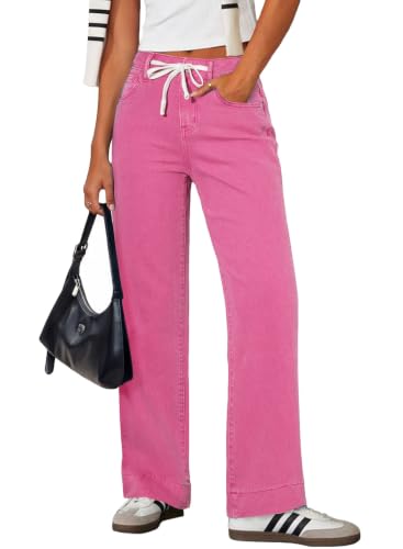 Image of Sidefeel Women's High Waisted Straight Leg Jeans Drawstring Denim Pants