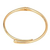 Mrotrida Women's Thick Chunky Metal Spring Open Necklace Creative Punk Geometric Smooth Metal Water Drop Choker Necklace (One Size, Gold-2)