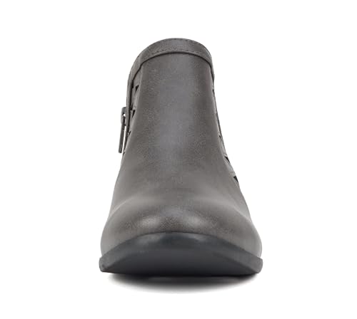 Image of Soda CHANCE Womens Perforated Cut Out Stacked Block Heel Ankle Booties (Wide Fit Available)