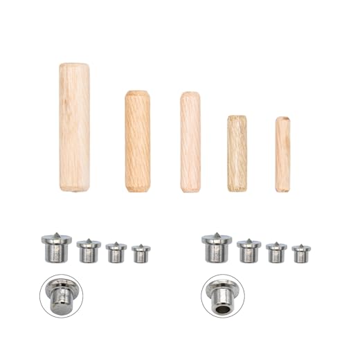 Chevilles en bois cannelées biseautées en lot de 550 pièces de 5 tailles de 6 à 12 mm pour meuble