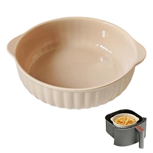Cazuela De Cerámica De 700 Ml, 7,5 Pulgadas, De Cerámica, Redondos, Con Asas, Para Lasaña, Carne, Verduras, Para Freidora De Aire Caliente, Horno, Microondas, Marrón