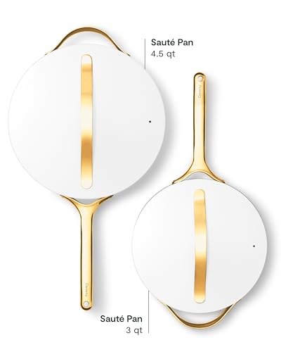 Image of Caraway Nonstick Ceramic Saute Pan with Lid (4.5 qt, 12 inch) - Non Toxic, PTFE & PFOA Free - Oven Safe & Compatible with All Stovetops (Gas, Electric & Induction) - White