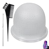SträHnchenhaube,Silikon Strähnenhaube,Strähnchen Set,Strähnen Selber Machen,Haarnetz Stränchen Haube Löcher,Wiederverwendbares Silikon-Highlight-Kappe mit Haken,Färbepinsel für Salon,Haus Haarefärben