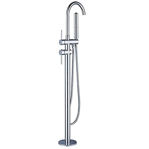 SnamicE Grifo de bañera Independiente, Grifo Mezclador con caño Giratorio, mezcladores de bañera con Ducha de Mano, Juego de Ducha de baño de un Solo Poste, Montaje en Suelo, Cromado,Chrome