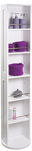 FRANDIS Meuble Colonne Bois SDB PIVOTANTE Une Face Miroir, Blanc, 30x17.5x169.5CM