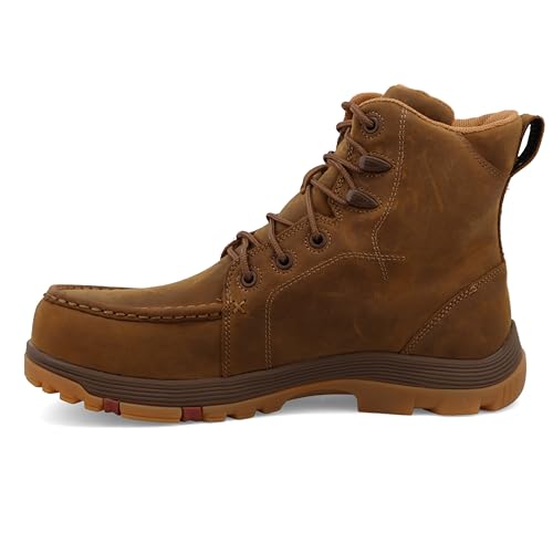 Twisted X Men's 6" Work Oblique Toe Boot, Moc Toe Nano Toe with CellSole, Distressed Saddle, 8 M2