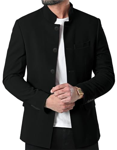 AIFARLD Mens Casual Blazer Stand Collar Tweed Suit Jackets Sport Coats Business Coats Lightweight Fashion2